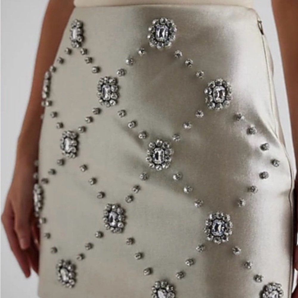 Express Beige Embellished Pencil Skirt